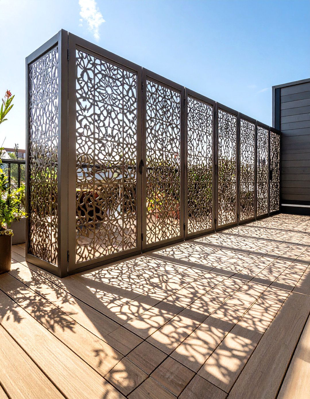 Laser Cut Metal Art Screens for Stylish Deck Seclusion - 20 Deck Privacy Ideas