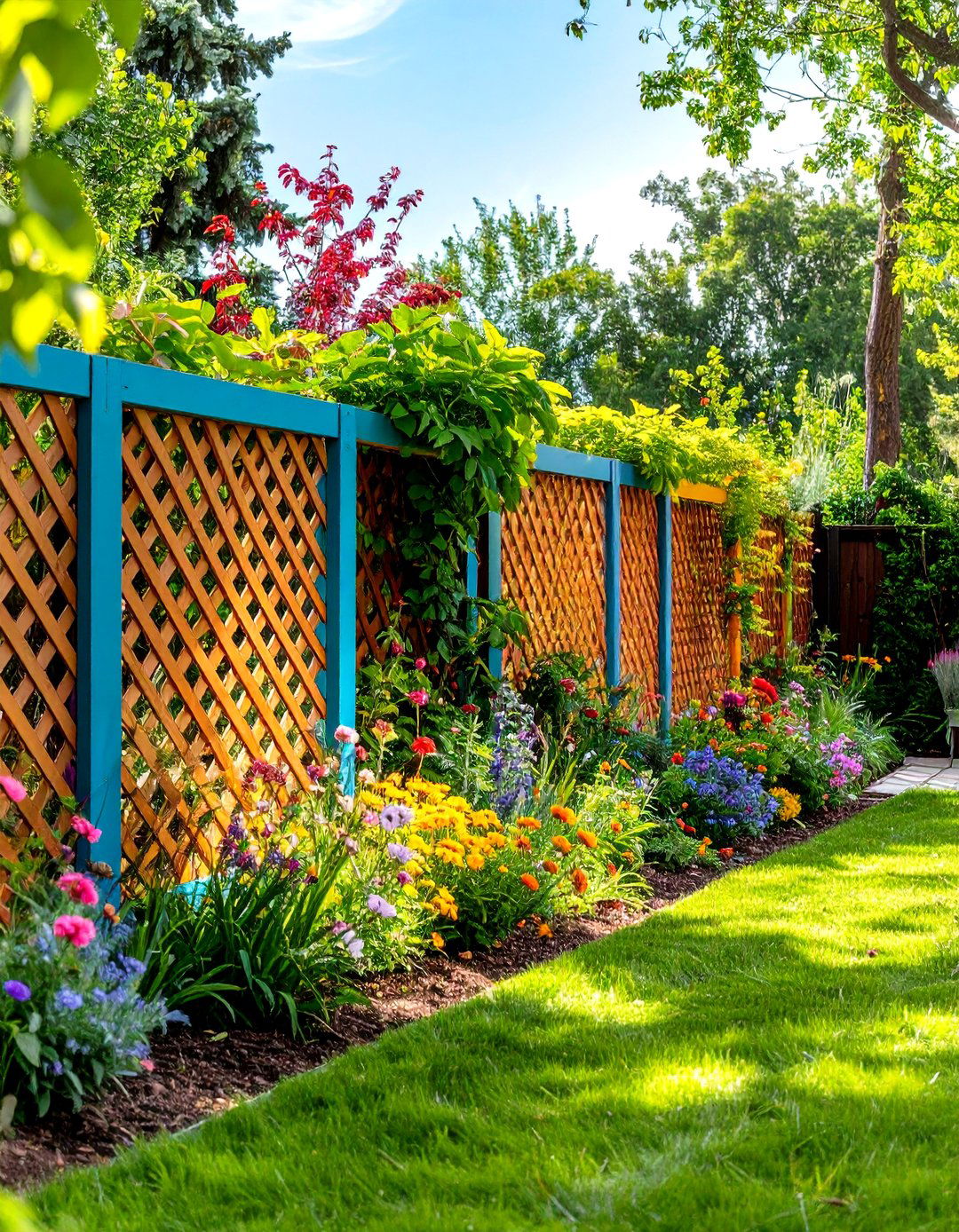Lattice Fence Windbreak with Ornamental Grasses - 20 Lattice Fence Ideas