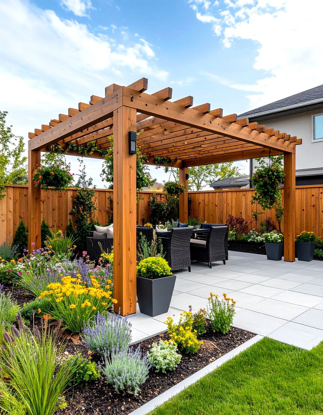 Lattice Pergola Cover with Integrated Plantings - 20 Pergola Cover Ideas