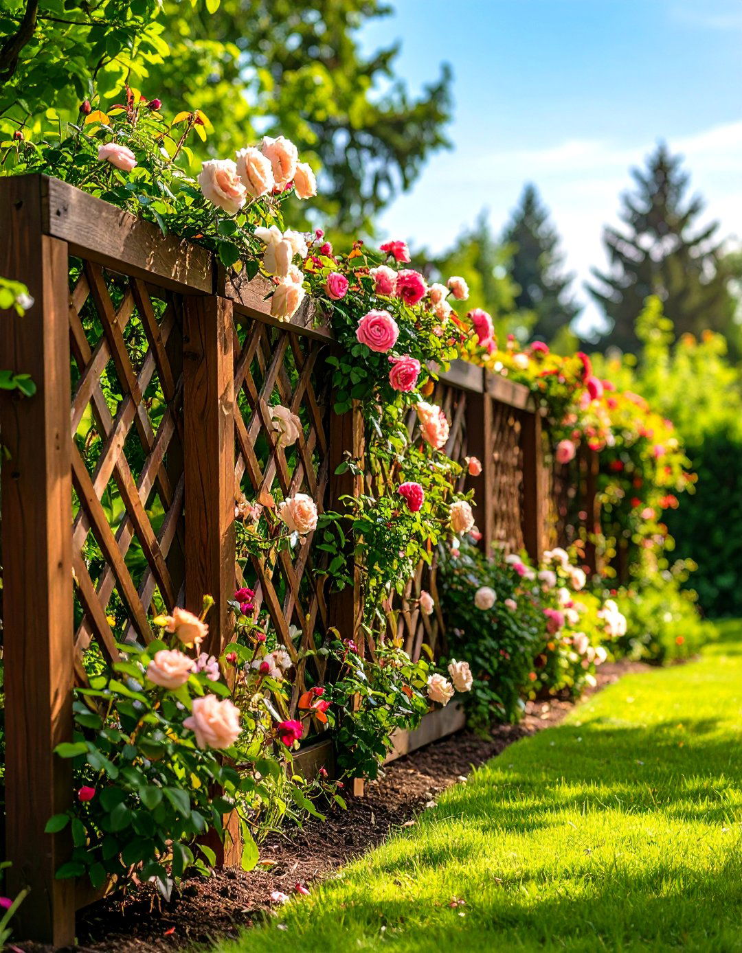 Lattice Trellis Corner Fence with Climbing Plants - 20 Corner Fence Ideas