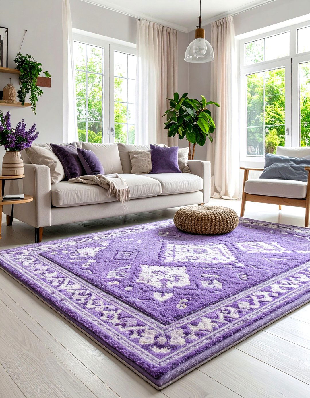 Lavender Contemporary Living Room Rug Design - 20 Living Room Rug Ideas