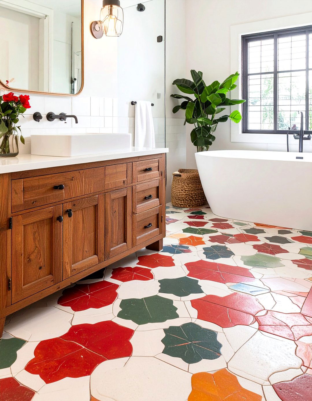 Lay Encaustic Cement Tiles for Global Inspired Bathroom Floors - 20 Eclectic Bathroom Ideas
