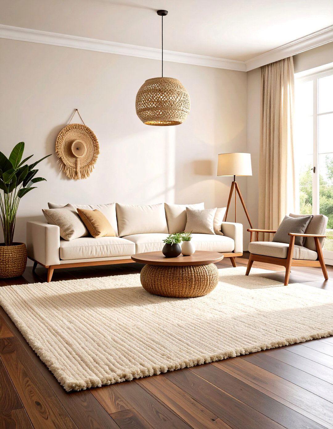 Lay an Ivory or Cream Rug for Striking Contrast - 20 Dark Brown Floor Living Room Ideas