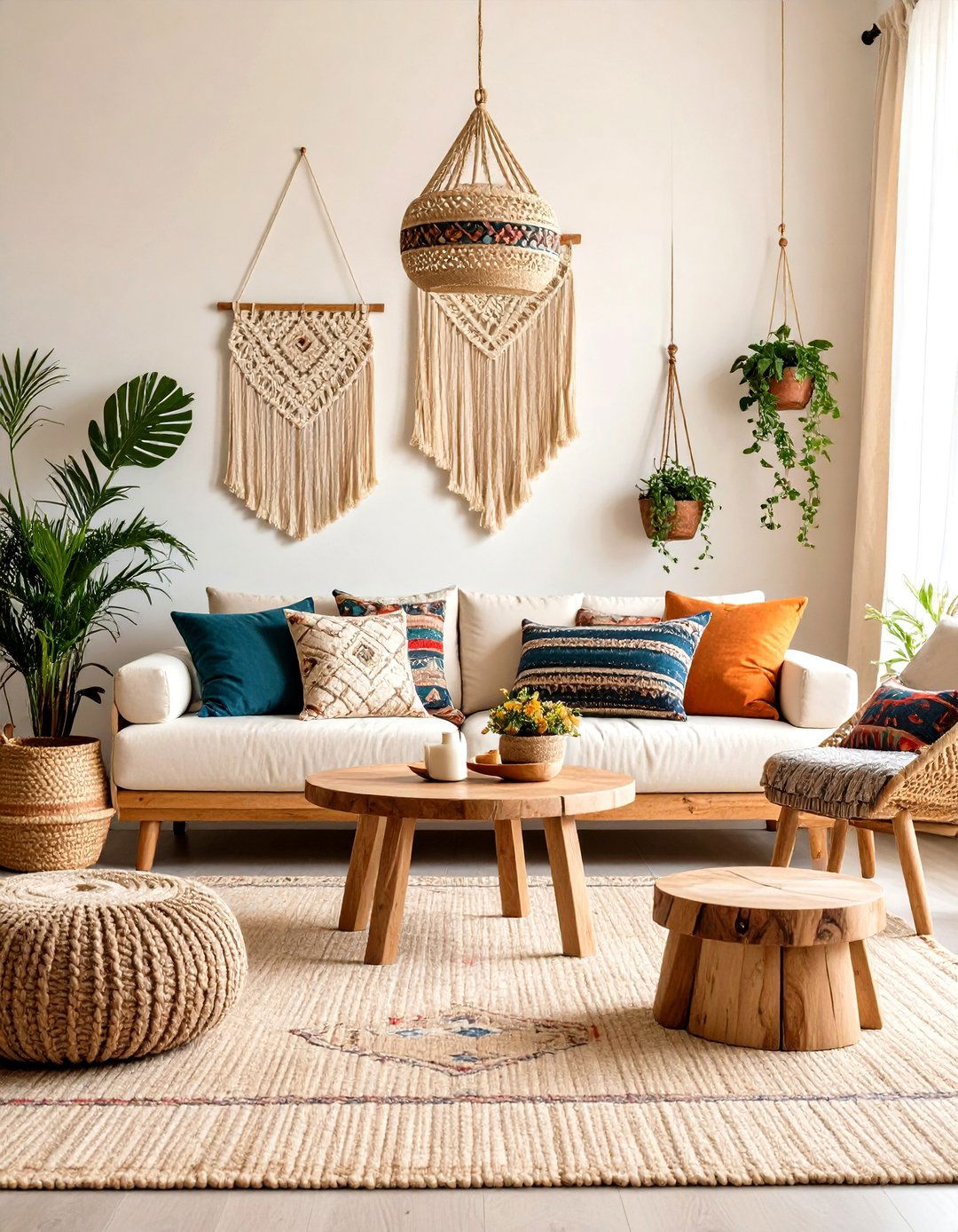 Layer Bohemian Touches for Collected Character - 20 Cream Living Room Ideas