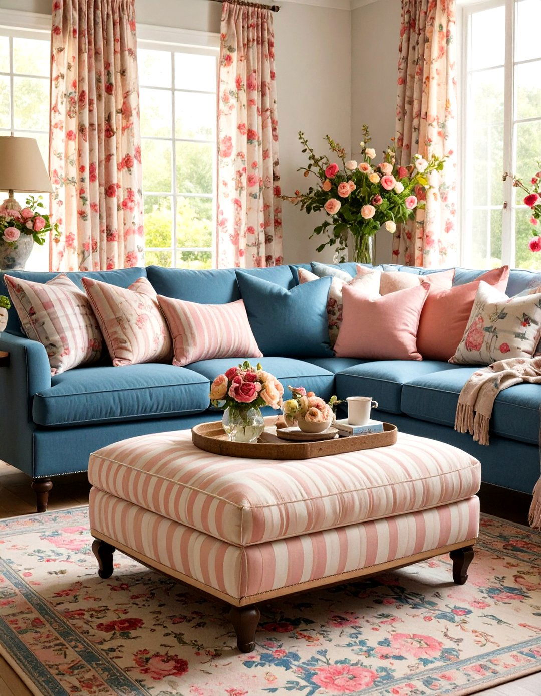 Layer Checks Stripes and Florals with Confidence - 20 French Country Living Room Ideas