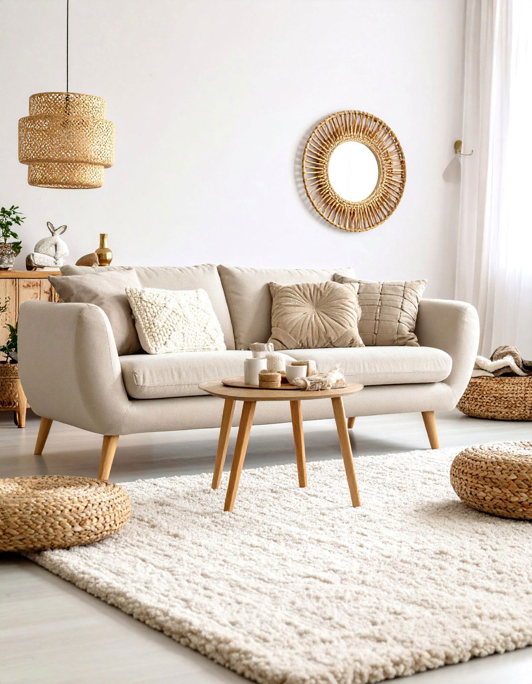 Layer Cream Foundations With Textured Neutrals - 20 Cream and Gold Living Room Ideas