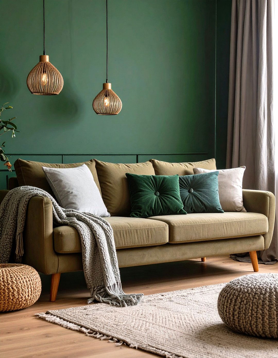 Layer Multiple Greens for Botanical Depth - 20 Forest Green Living Room Ideas