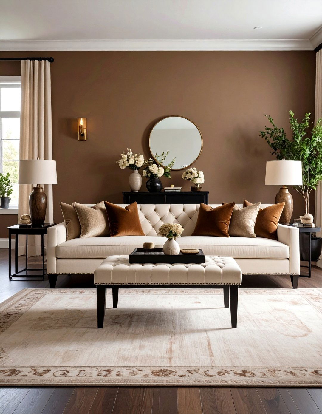 Layer Plush Boucle with Espresso Wood - 20 Black and Brown Living Room Ideas