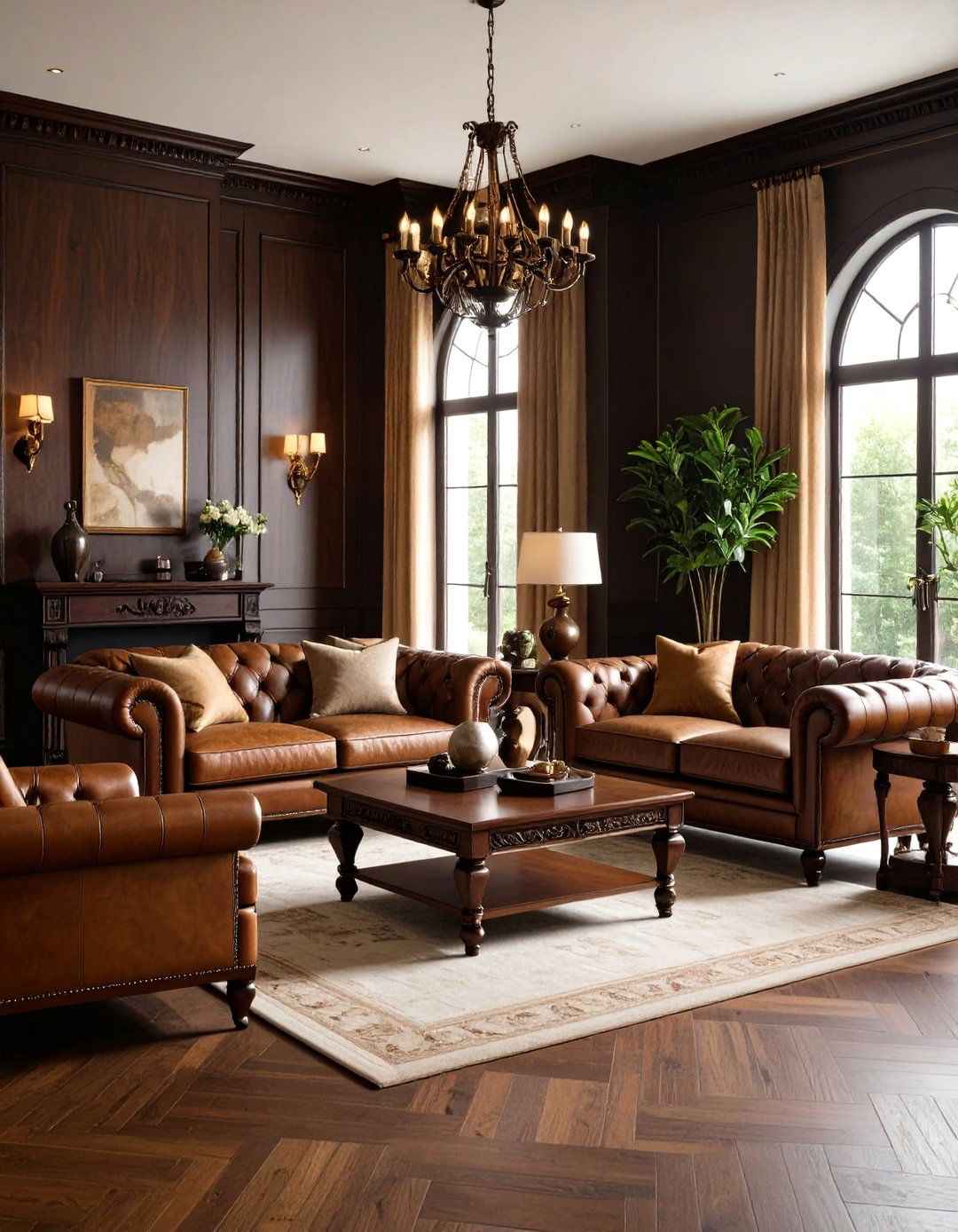 Layer Rich Dark Woods - 20 Steampunk Living Room Ideas