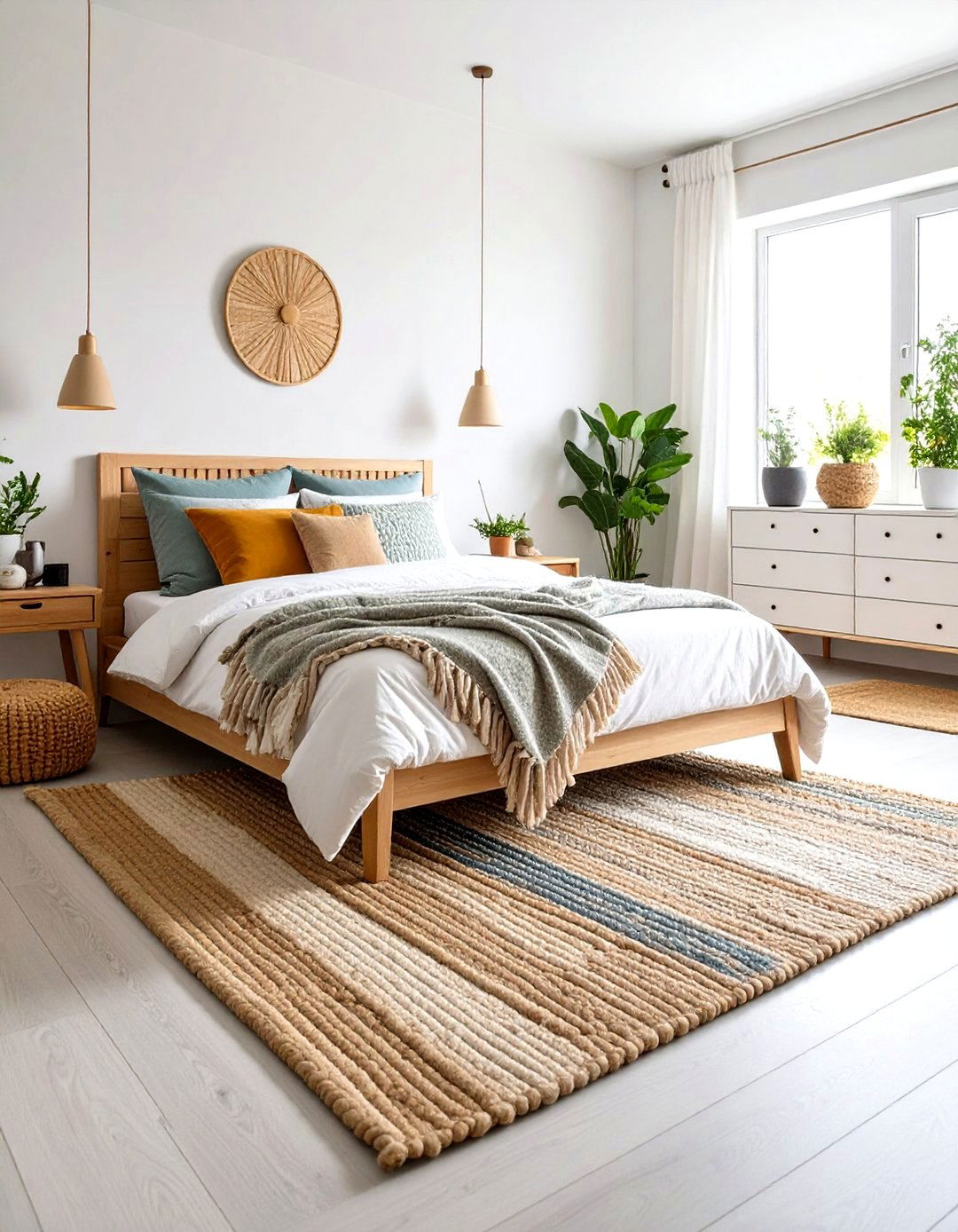 Layer Rugs for Texture - 20 Scandinavian Bedroom Ideas