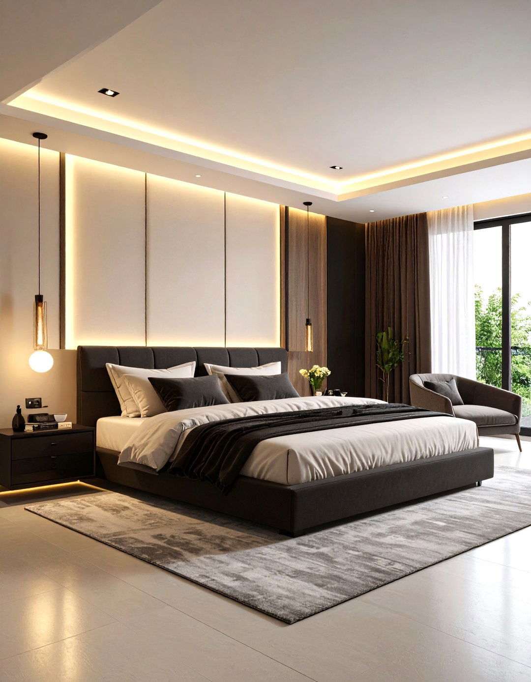 Layer Smart Lighting for Mood Control - 20 Cream and Black Bedroom Ideas