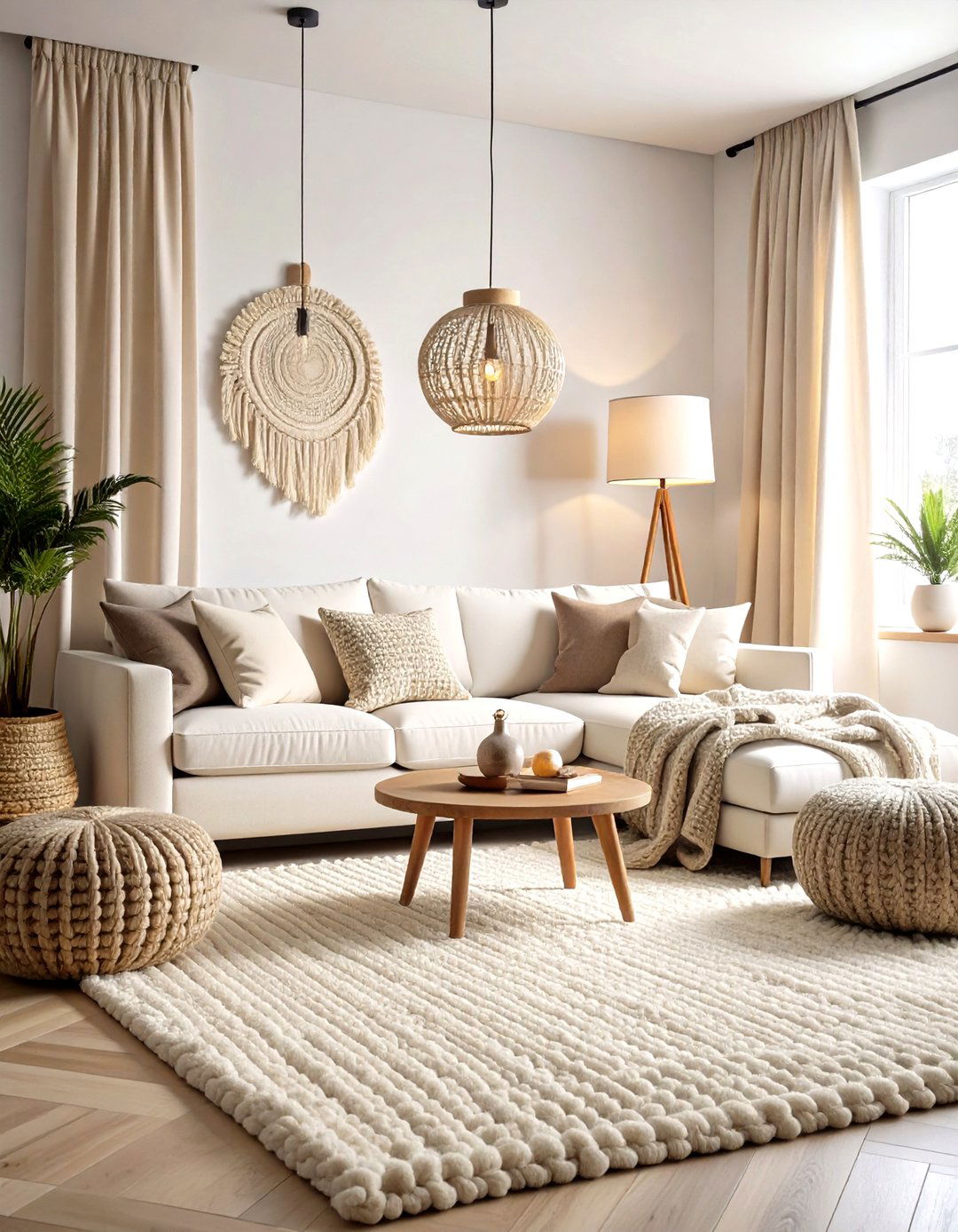 Layer Textures Inside a Cream Living Room for Depth - 20 Cream Living Room Ideas