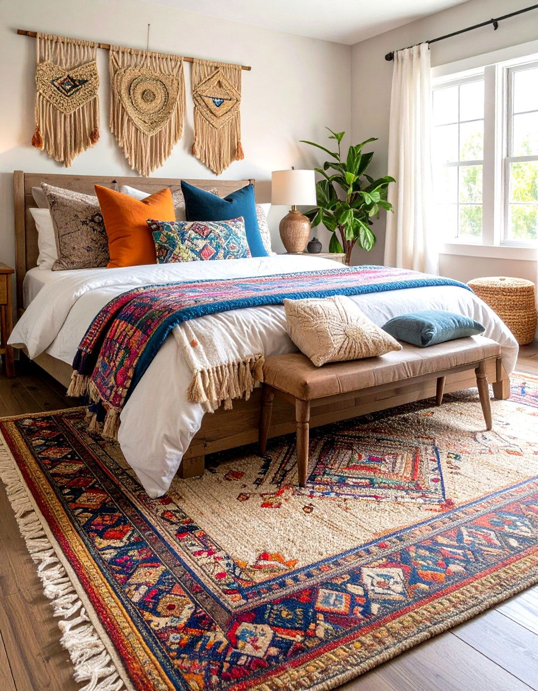 Layer Textures with Rugs and Throws - 20 Small Boho Bedroom Ideas
