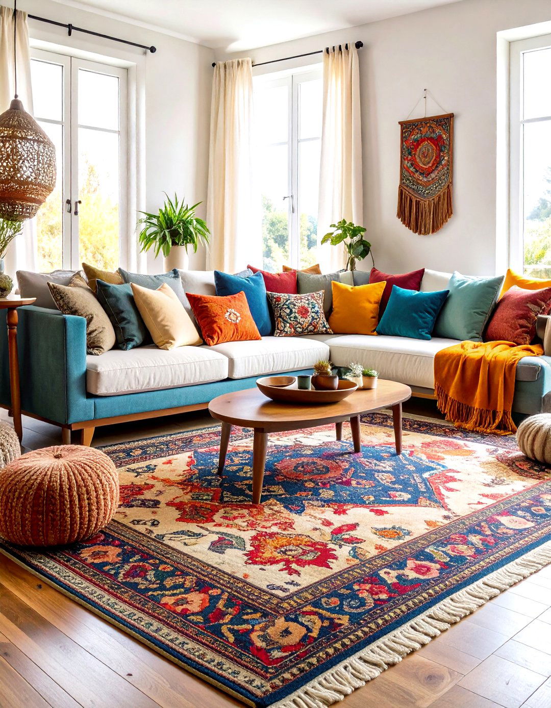 Layer Vintage Textiles and Rugs - 20 Vintage Living Room Ideas