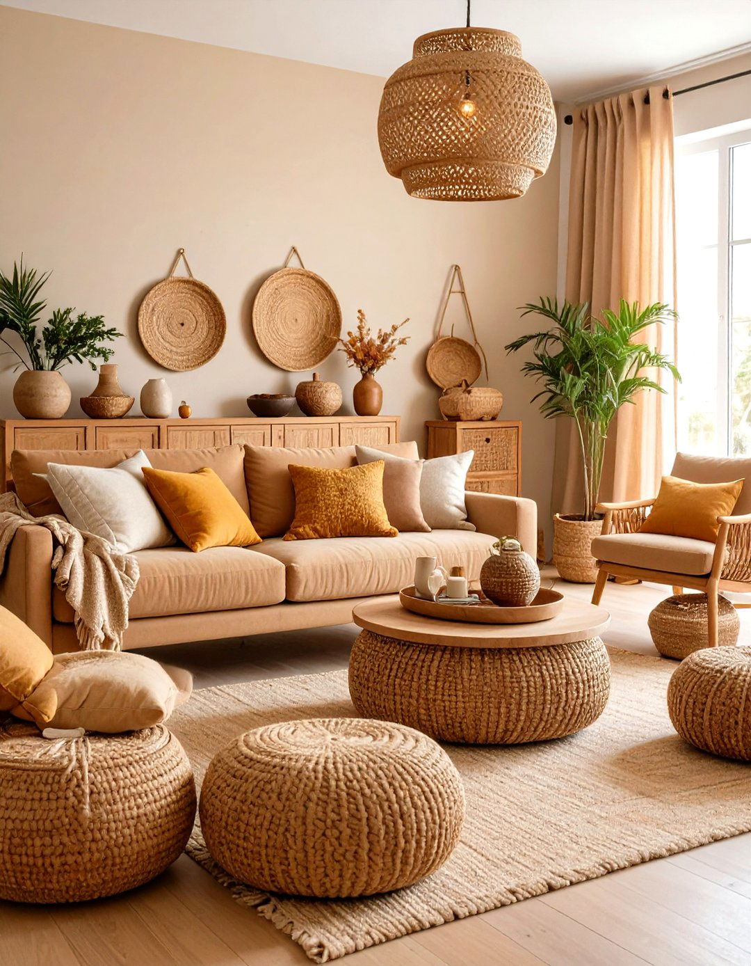 Layer Woven Baskets and Storage Bins - 20 Southwestern Living Room Ideas