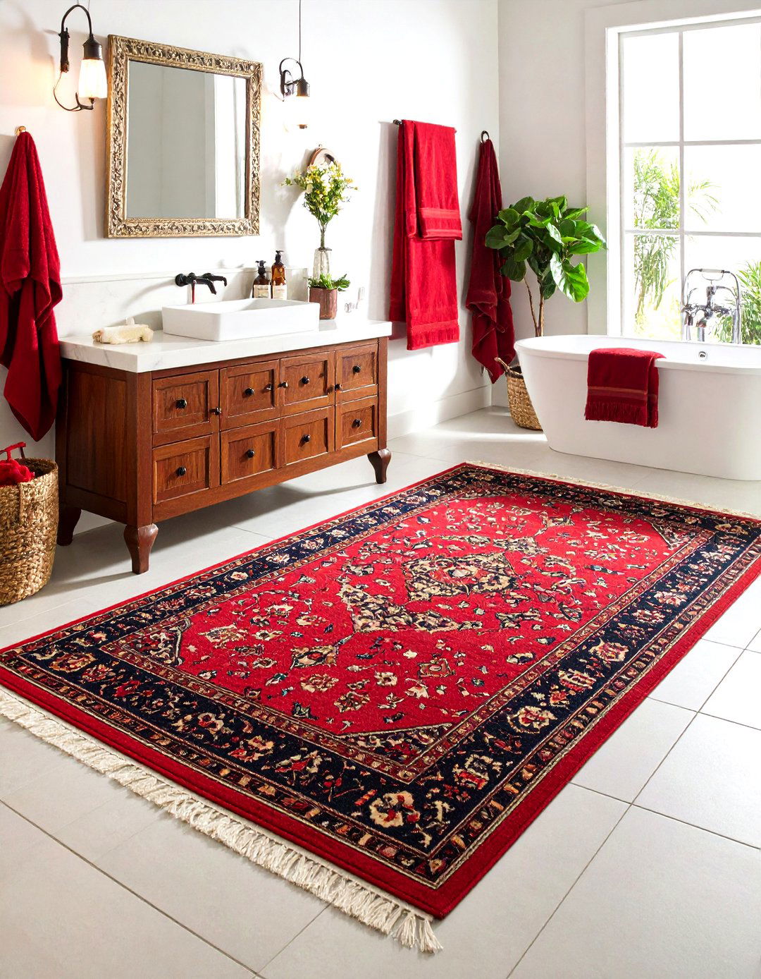 Layer a Vintage Rug for Soft Bathroom Texture - 20 Eclectic Bathroom Ideas