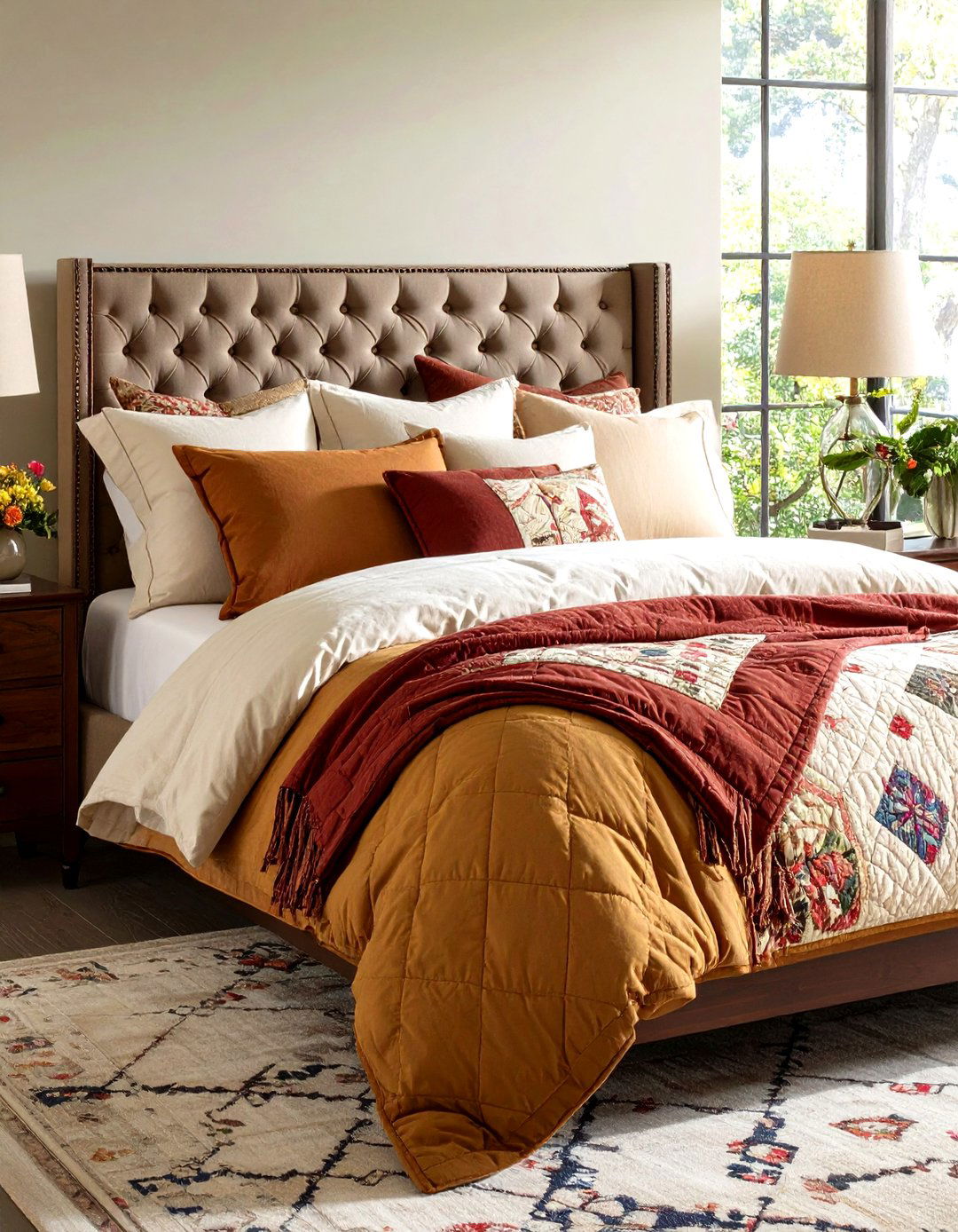 Layered Bedding Colors Warm the Boho Dorm Room - 20 Boho Dorm Room Ideas