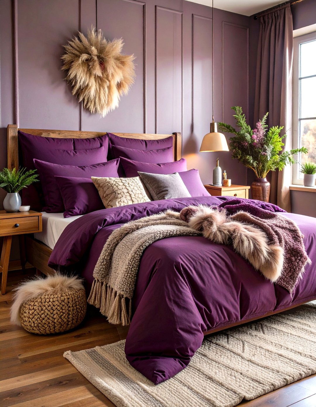 Layered Dark Purple Bedding for Five Star Comfort - 20 Dark Purple Bedroom Ideas