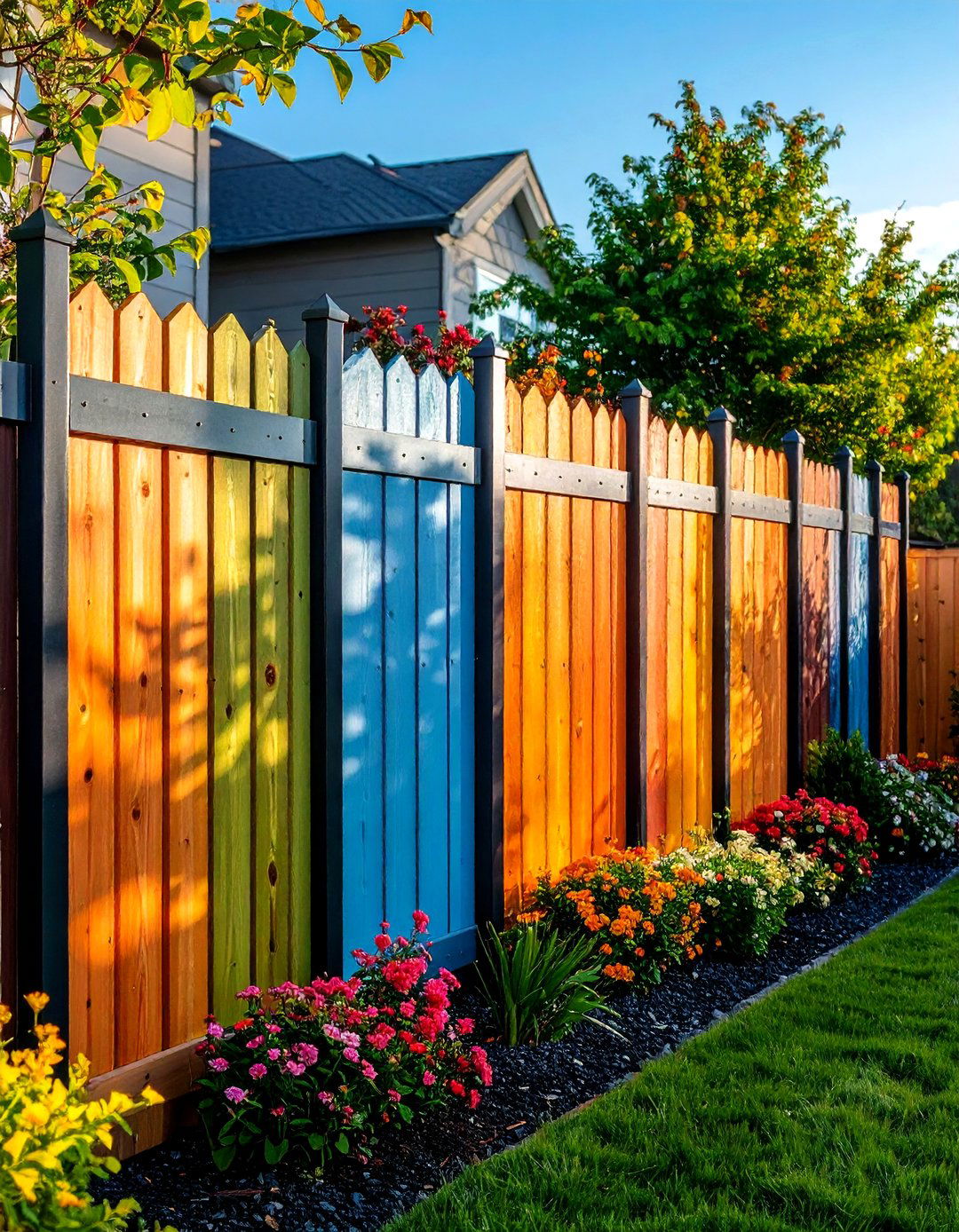 Layered Depth Metal and Wood Fence - 20 Metal and Wood Fence