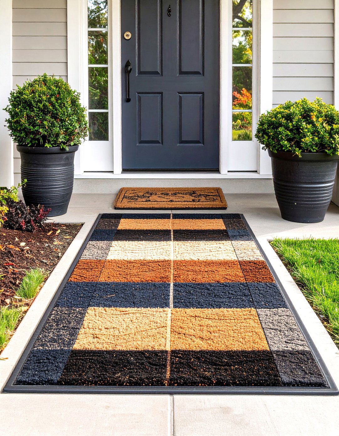 Layered Doormat Stack for Front Door Fall Decor - 20 Front Door Fall Decor Ideas