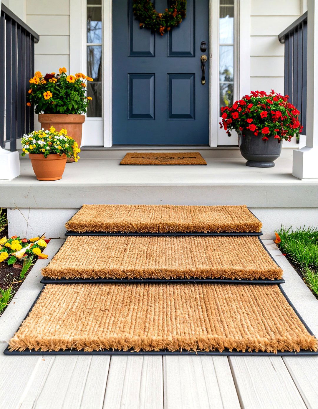 Layered Doormat Styling Adds Depth to Front Door Decor - 20 Front Door Decor Ideas