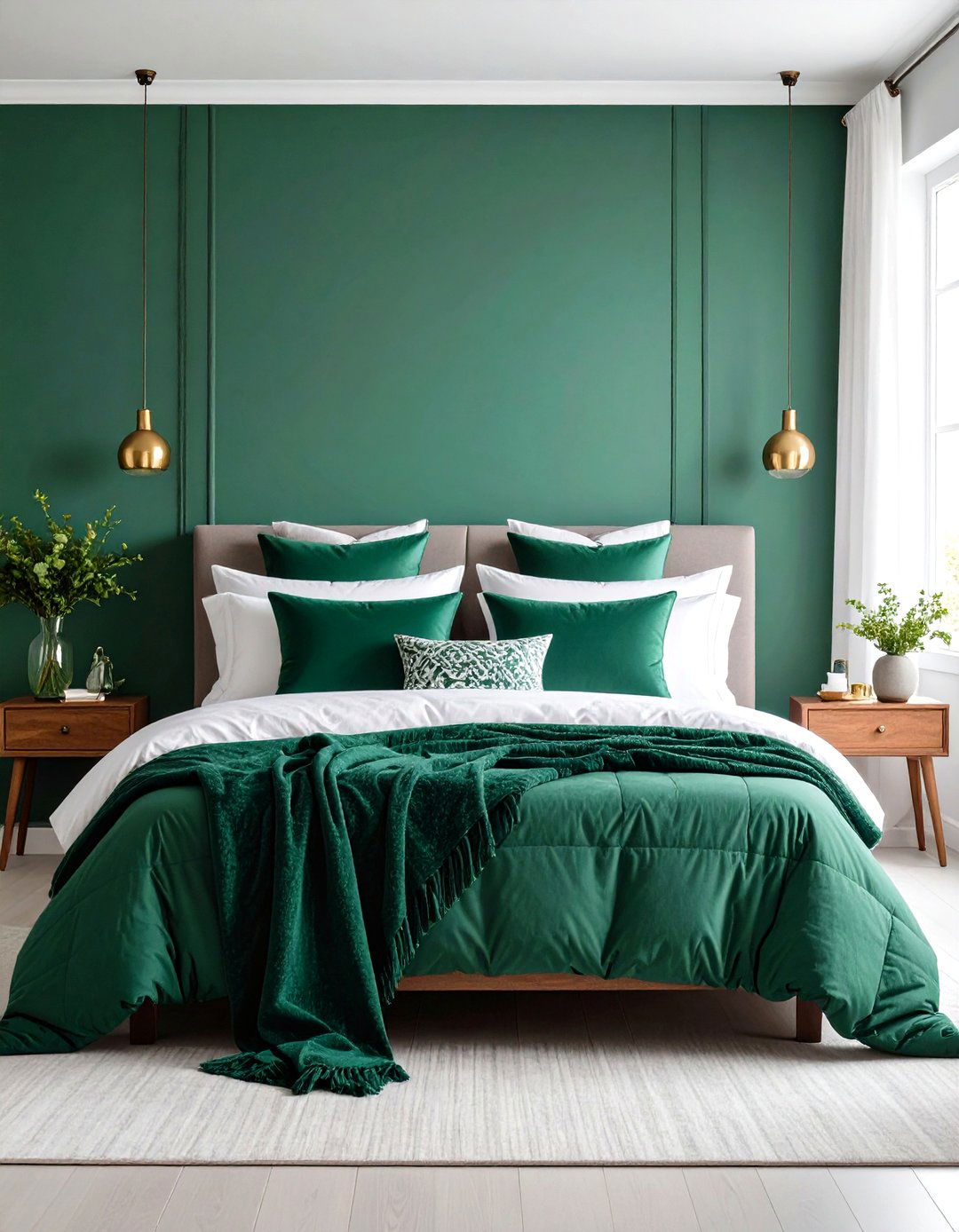 Layered Emerald Green Bedding - 20 Emerald Green Bedroom Ideas