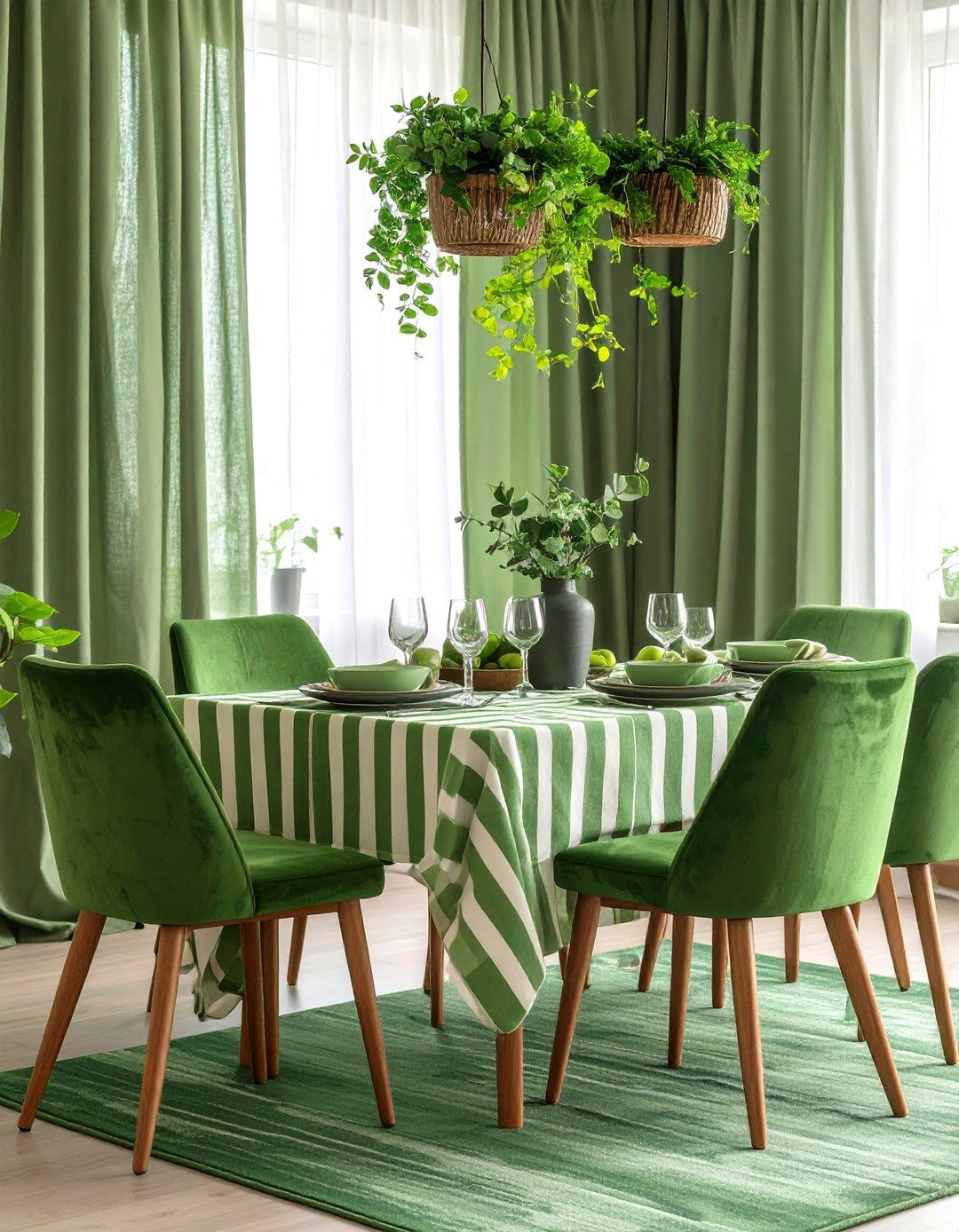 Layered Green Textiles for a Soft Dining Room Palette - 20 Green Dining Room Ideas