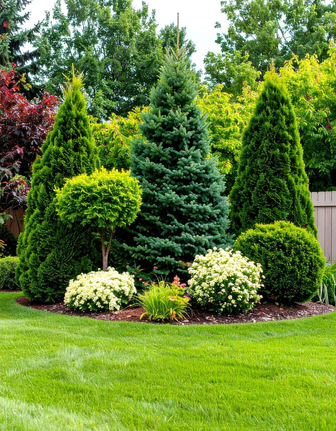 Layered Heights for Four Season Curb Appeal - 20 Front Yard Evergreen Landscaping Ideas
