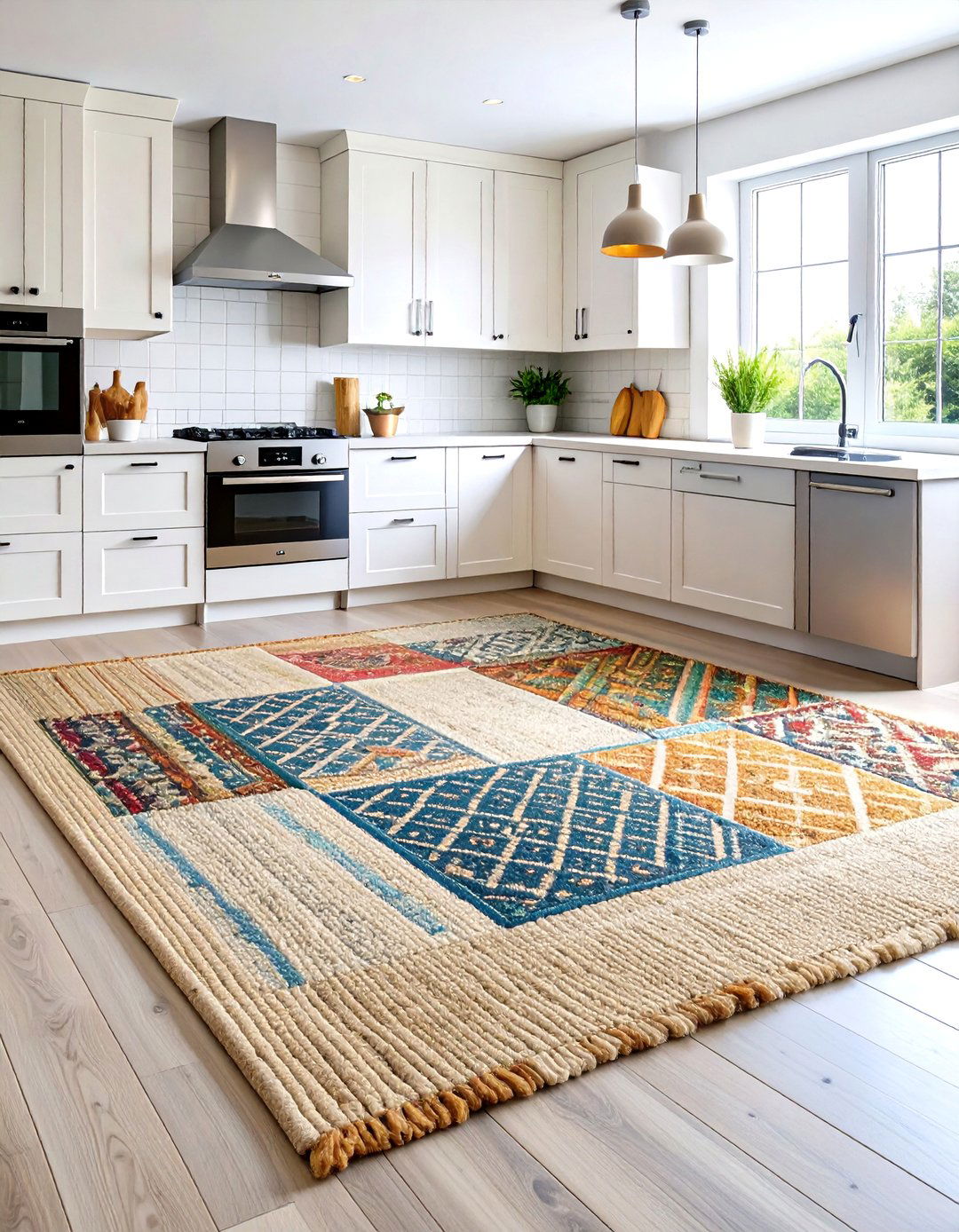 Layered Kitchen Rug System with Textural Contrast - 20 Kitchen Rug Ideas