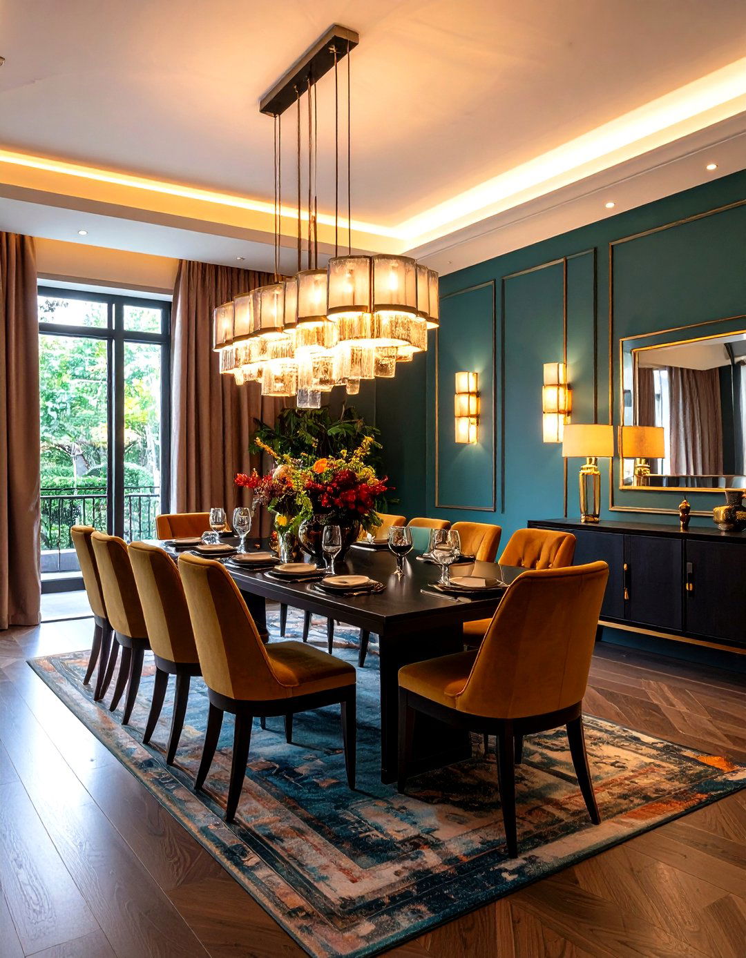 Layered Lighting Adds Nighttime Drama - 25 Art Deco Dining Room Ideas