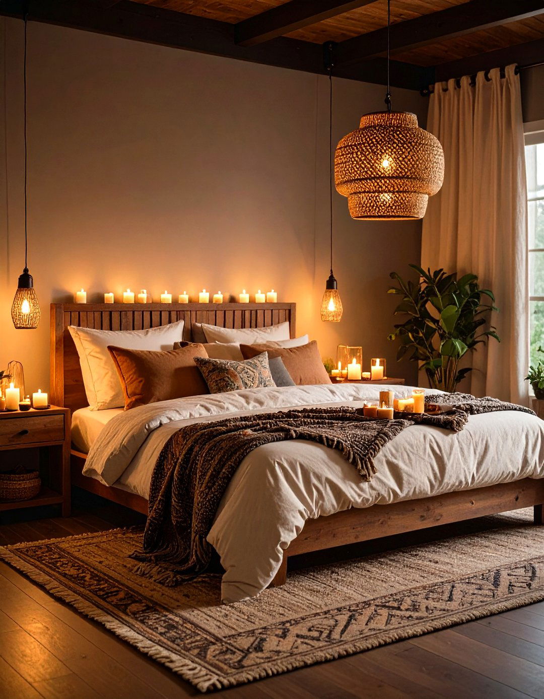 Layered Lighting Crafts Bedroom Ambience - 20 Dark Boho Bedroom Ideas