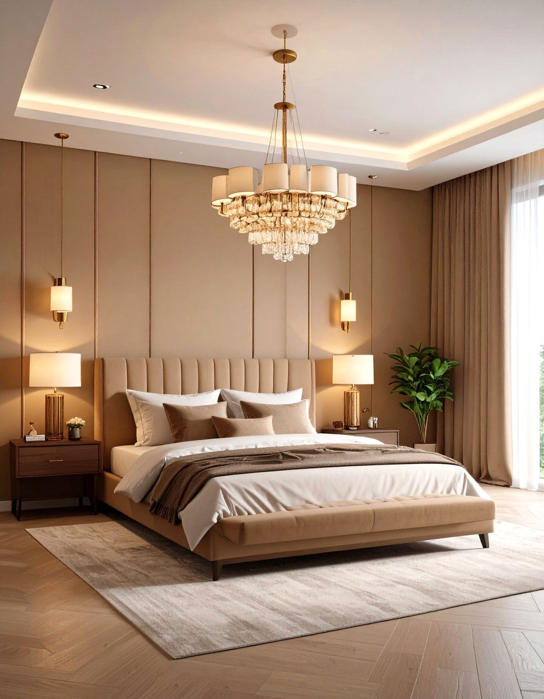 Layered Lighting Design - 20 Tan Bedroom Ideas