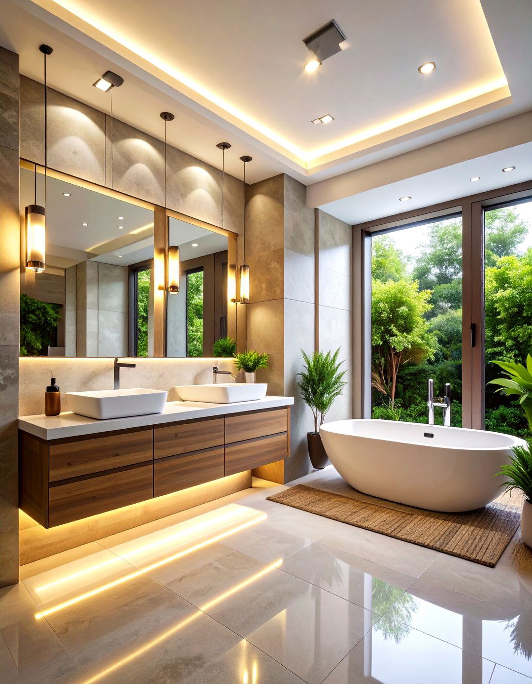 Layered Lighting Sets Every Mood in an Ensuite Bathroom - 20 Ensuite Bathroom Ideas