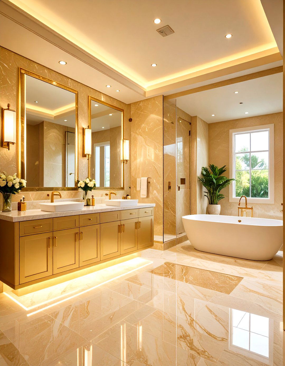 Layered Lighting for Gold Bathroom Shine - 20 Gold Bathroom Ideas