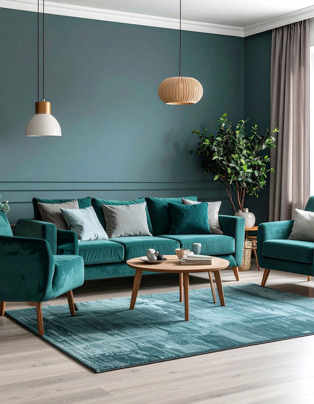 Layered Lighting to Highlight the Palette - 20 Teal and Grey Living Room Ideas