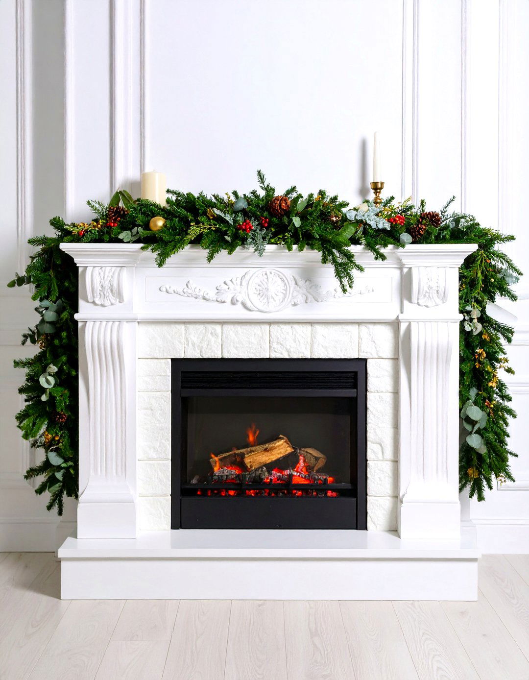 Layered Mixed Greenery Mantel Garland - 20 Mantel Garland Ideas