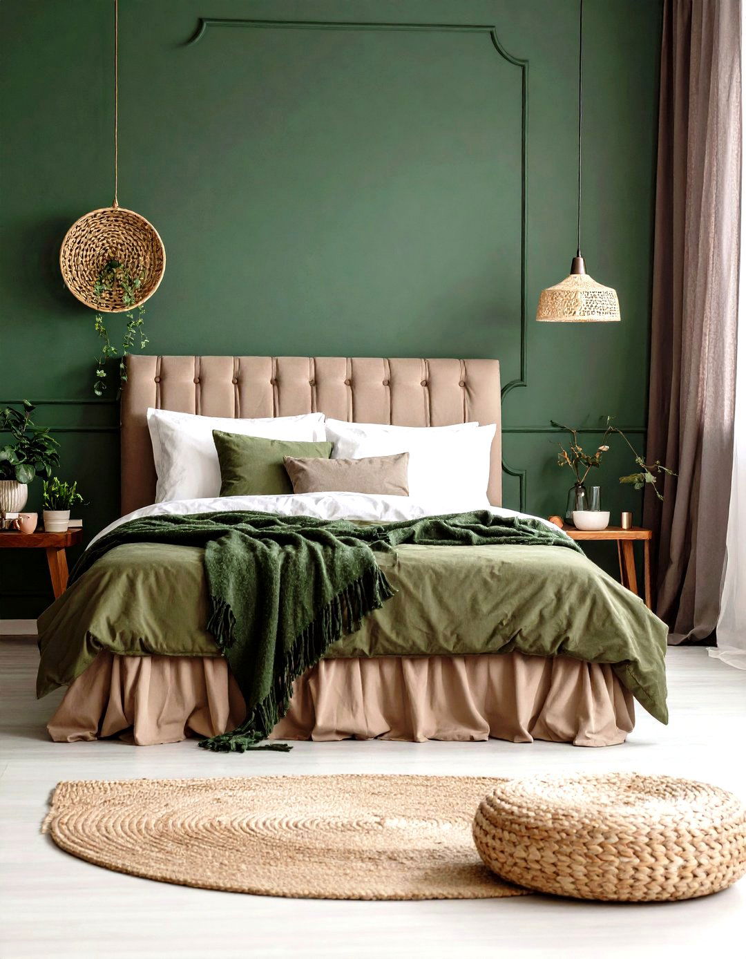 Layered Monochrome Textiles for Cozy Depth - 20 Dark Green Bedroom Ideas