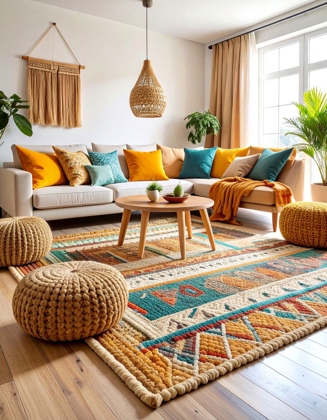 Layered Natural Fiber Living Room Rug Concept - 20 Living Room Rug Ideas