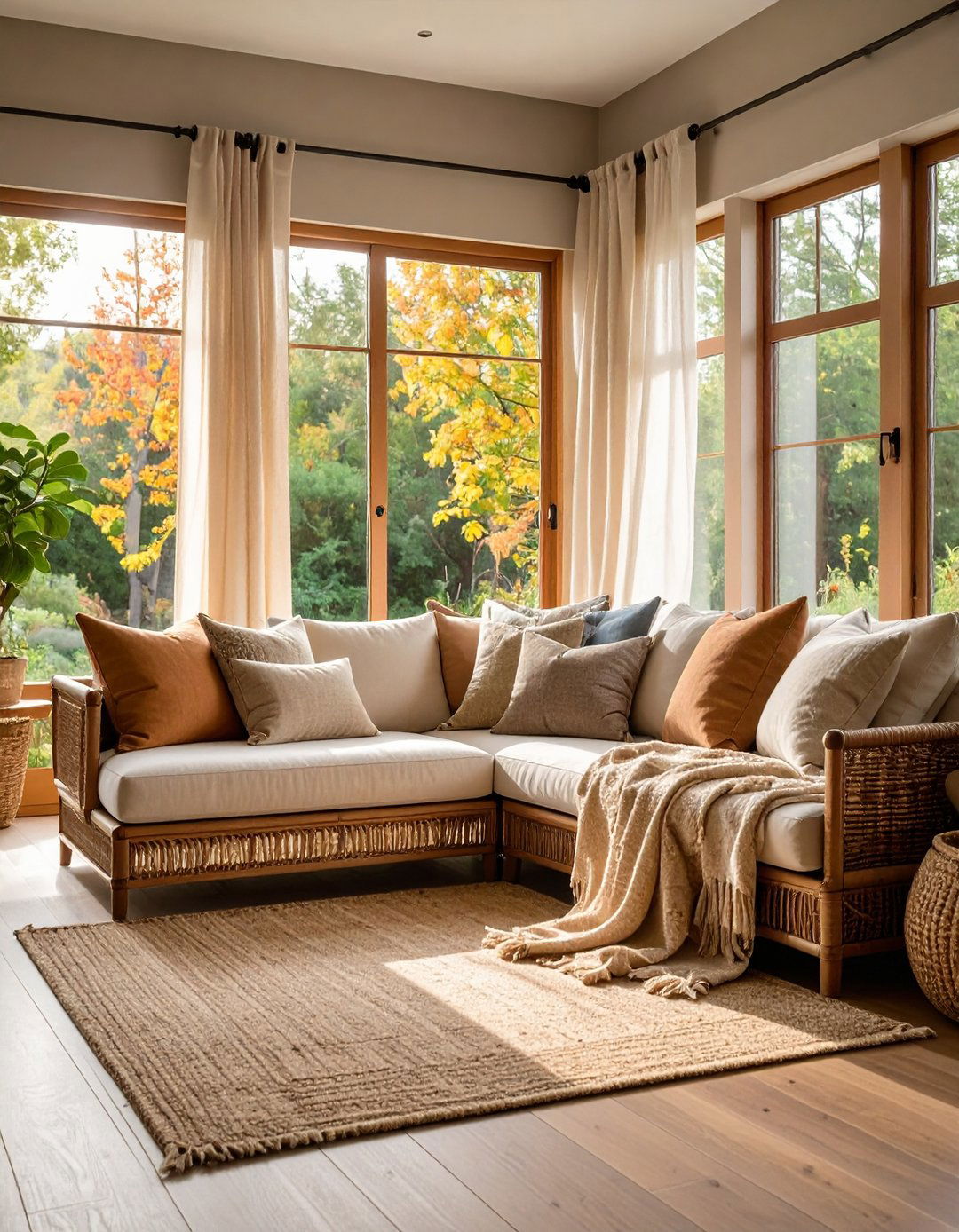 Layered Natural Textiles to Warm a Sunroom - 20 Rustic Sunroom Ideas