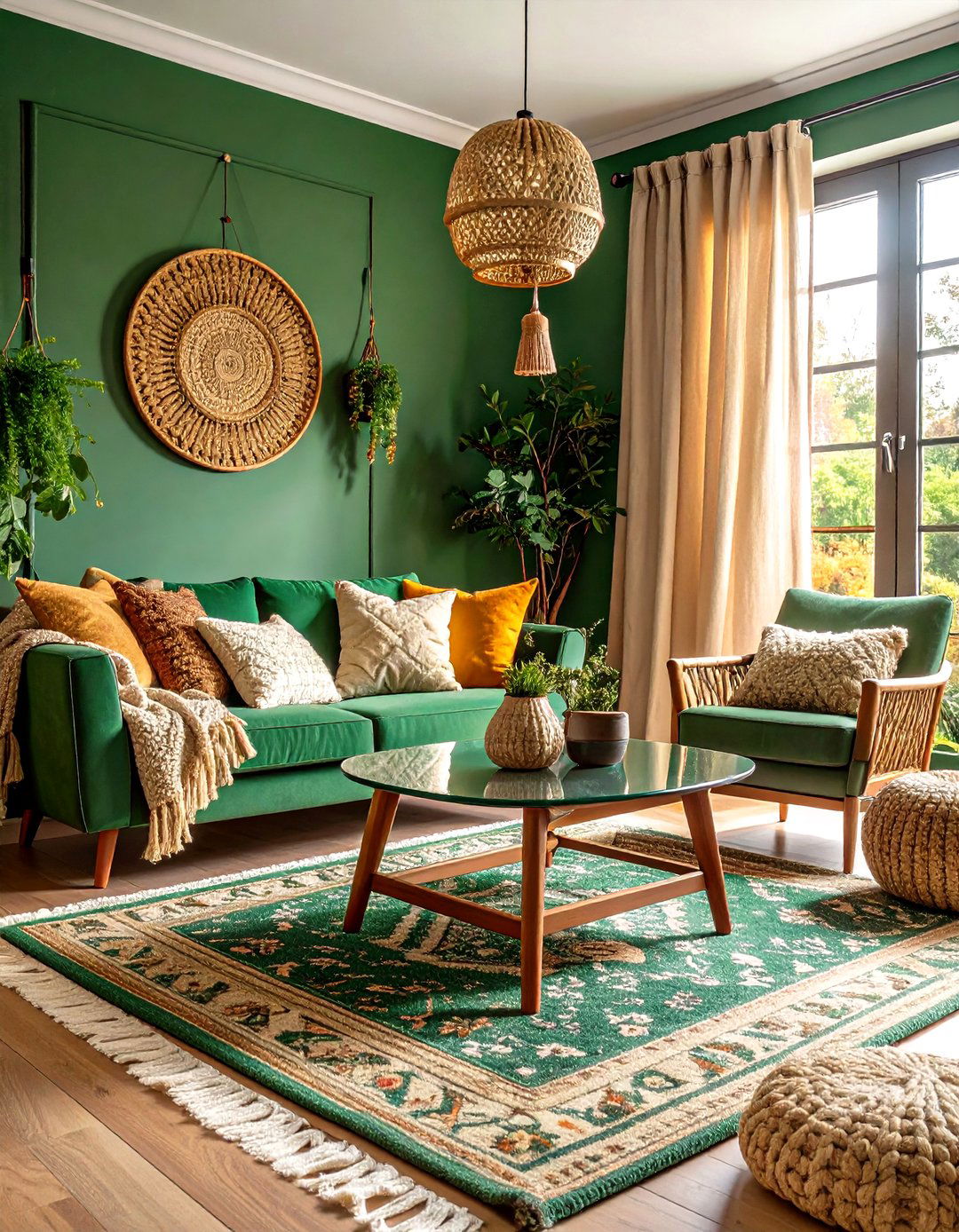 Layered Natural Textures Elevate a Green Living Rooms Tactile Appeal - 20 Green Living Room Ideas