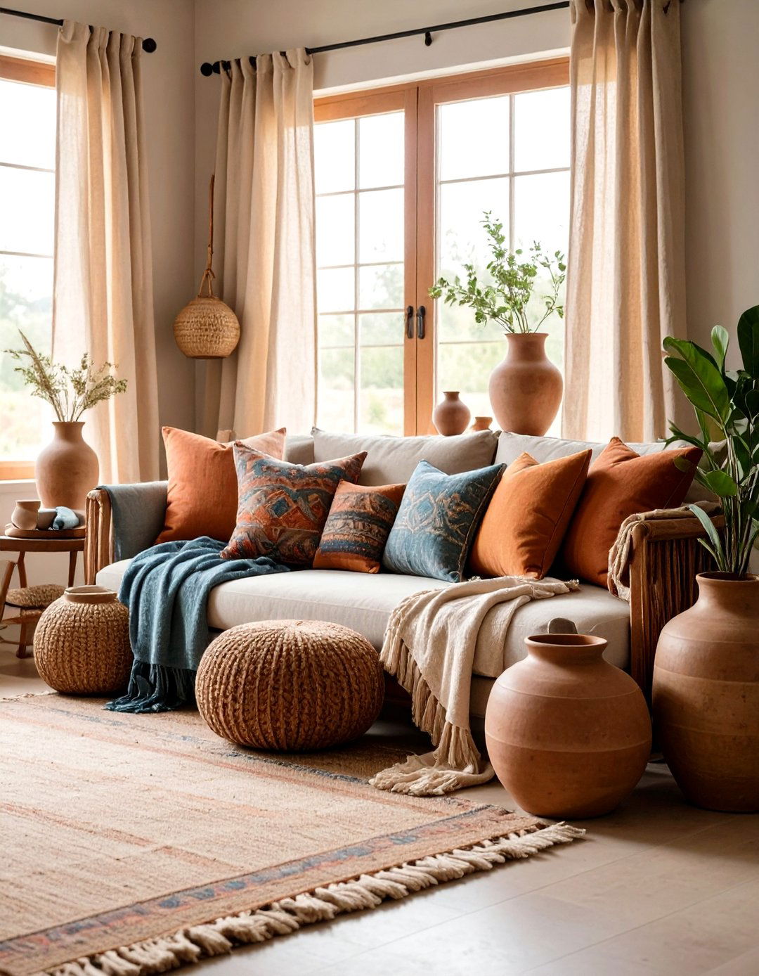 Layered Neutral Textures Wrap the Farmhouse Living Room in Comfort - 20 Farmhouse Living Room Ideas