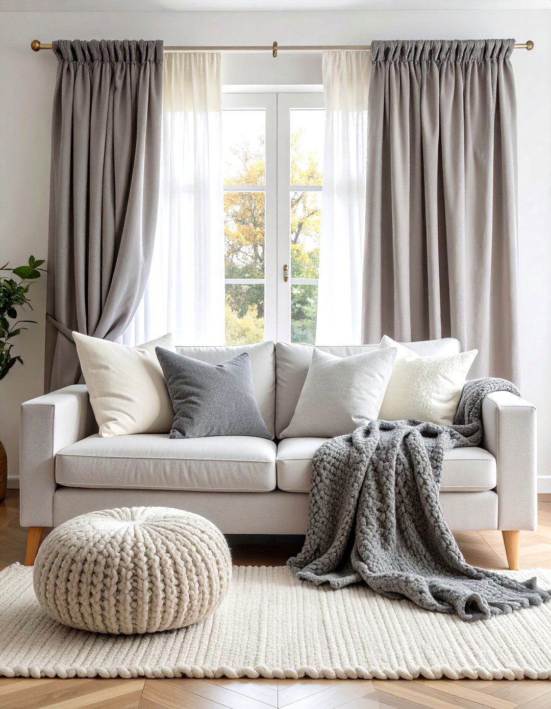 Layered Neutrals with Grey and White Fabrics - 20 Grey and White House Interior Design Ideas