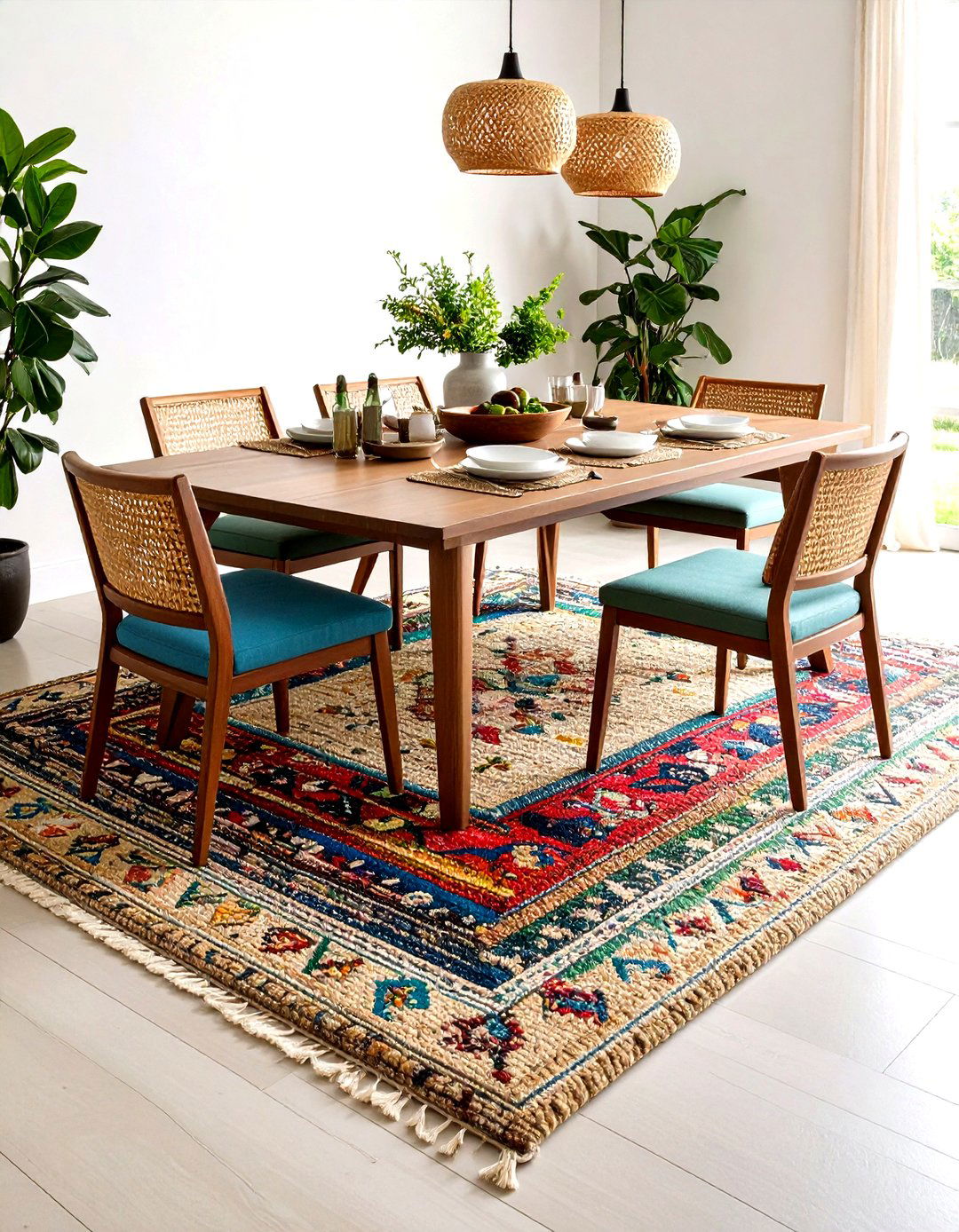 Layered Rugs Add Depth Underfoot - 20 Boho Dining Room Ideas