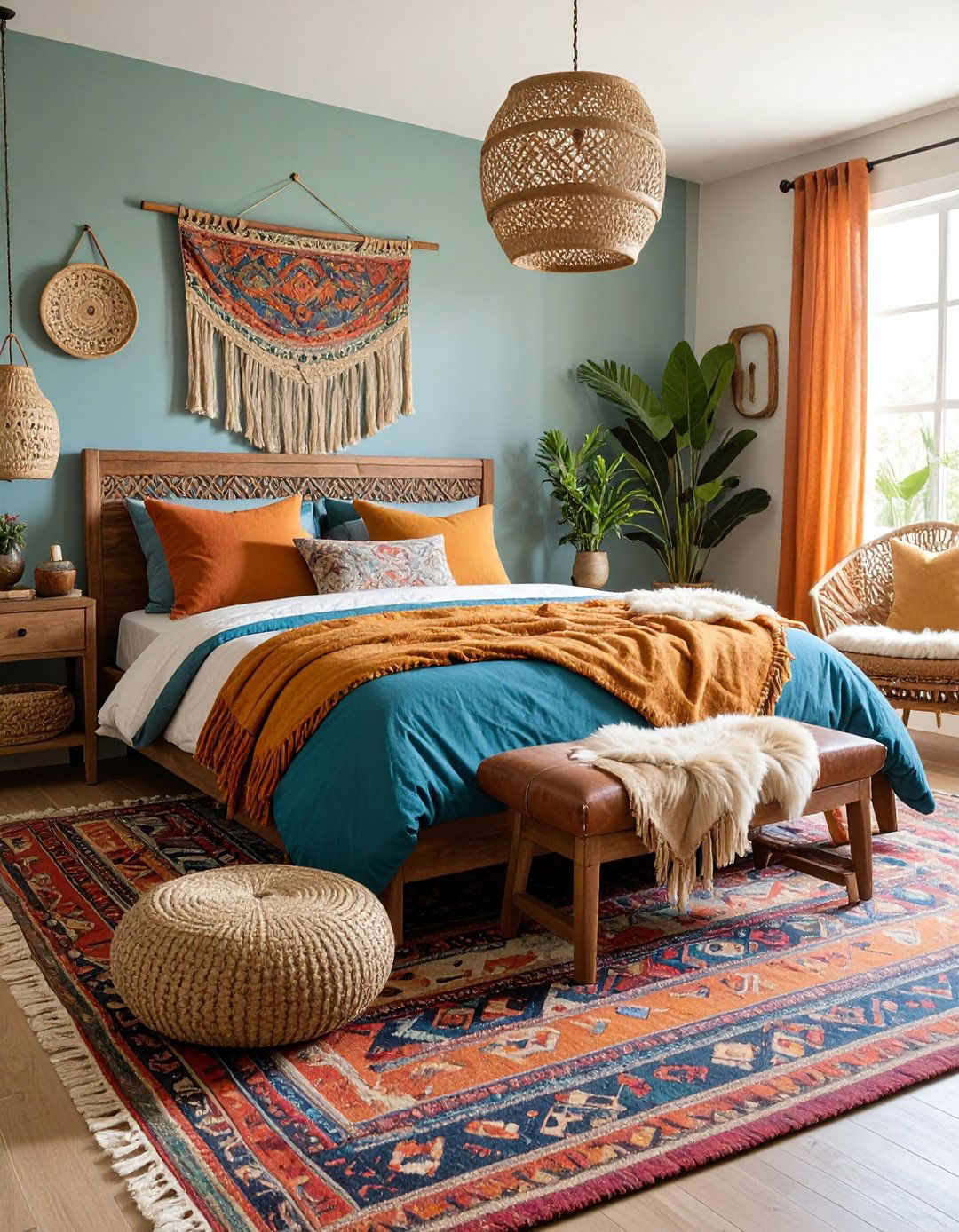 Layered Rugs Define a Boho Bedroom Base - 20 Girls Boho Bedroom Ideas