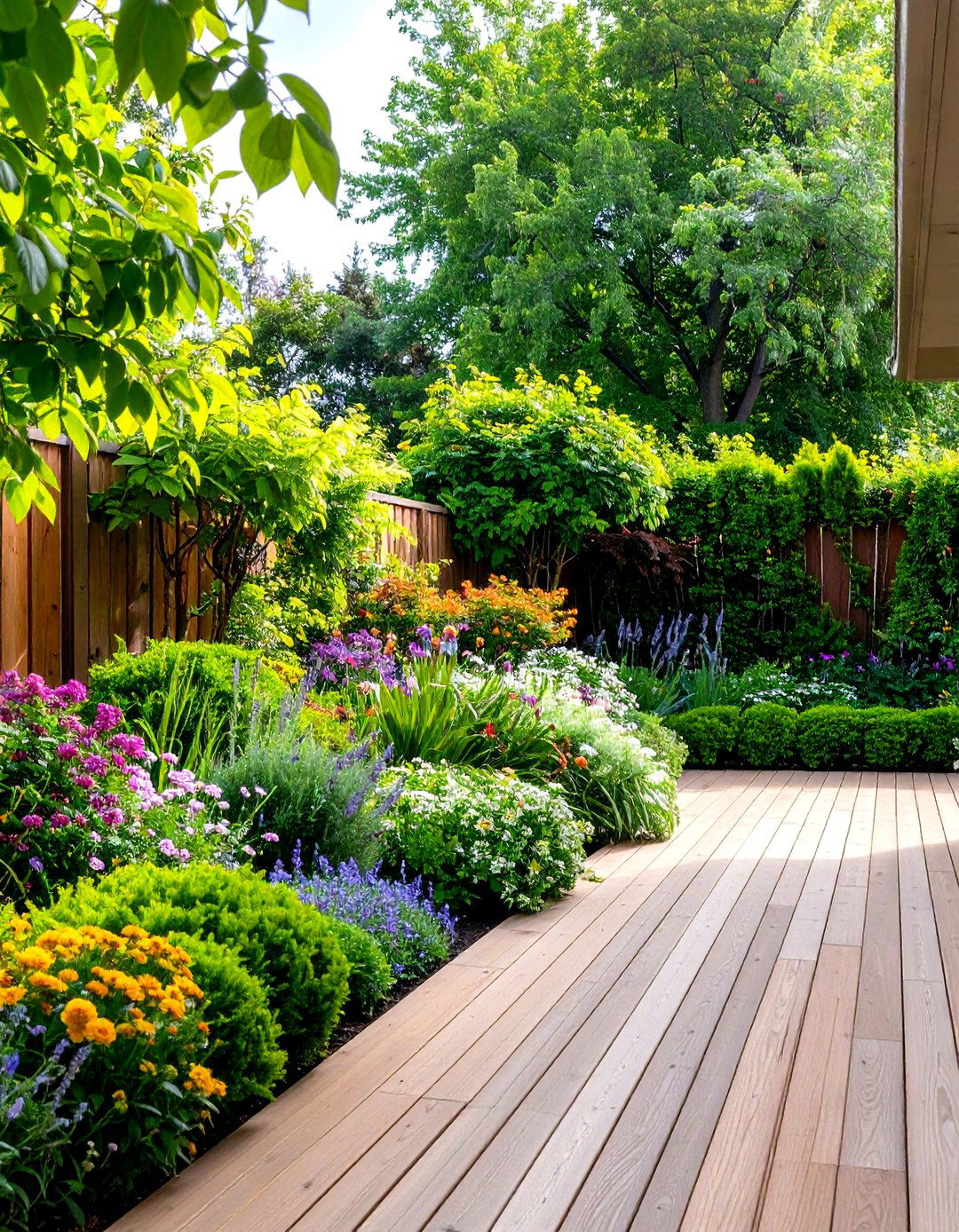 Layered Shrub and Hedge Borders Around Decks - 20 Deck Privacy Ideas