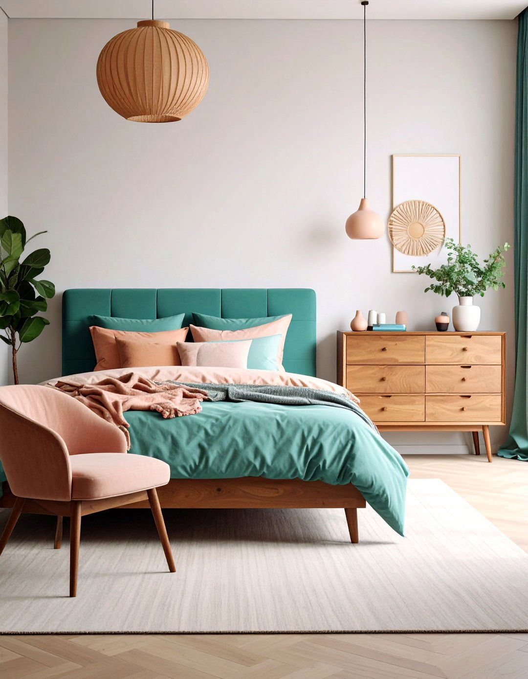 Layered Textile Approach - 20 Teal and Pink Bedroom Ideas