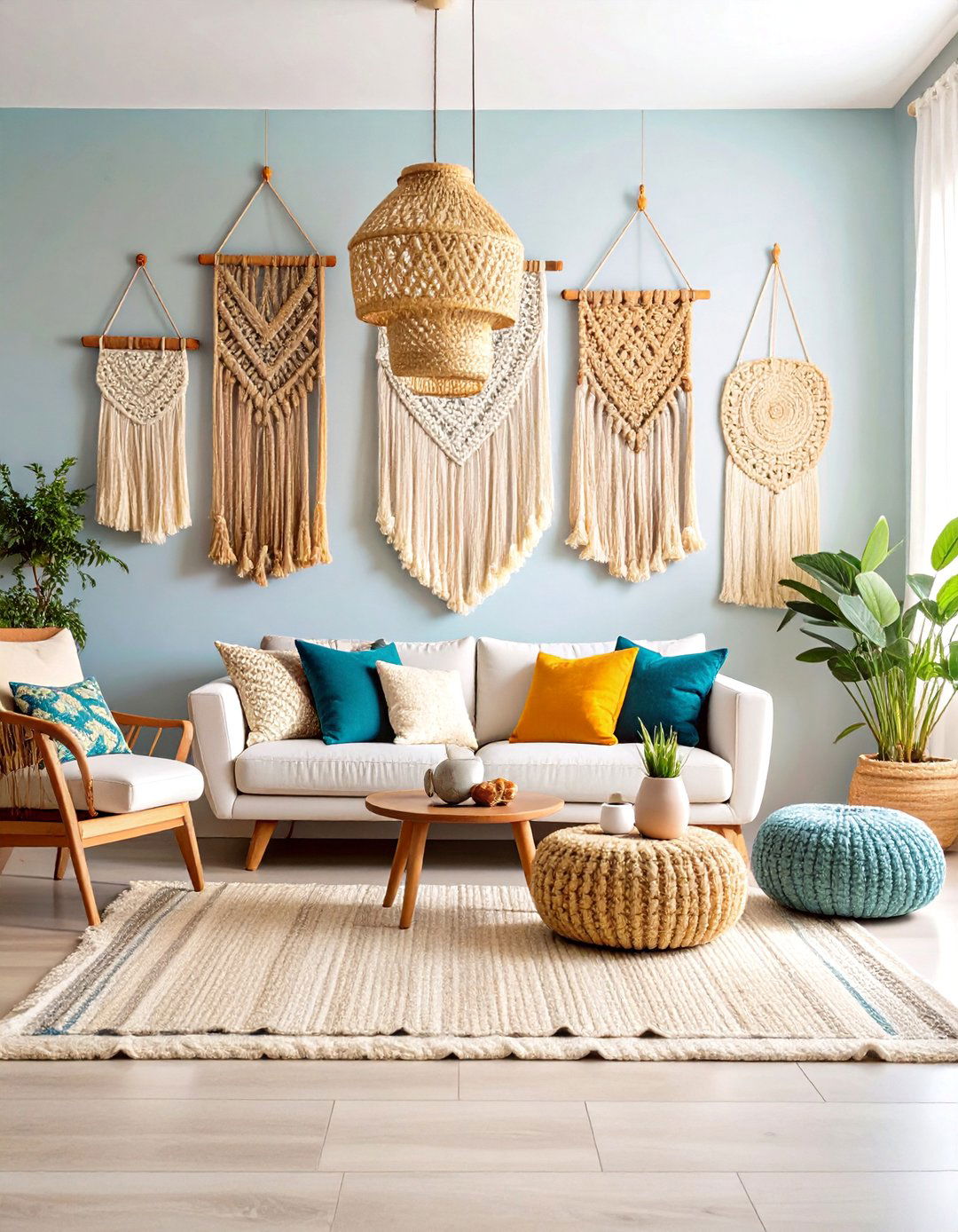 Layered Textile Living Room Wall Decor Installation - 20 living room wall decor ideas