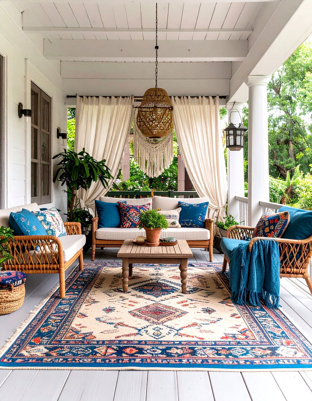 Layered Textile Porch for a Boho House Exterior - 20 Boho House Exterior Ideas