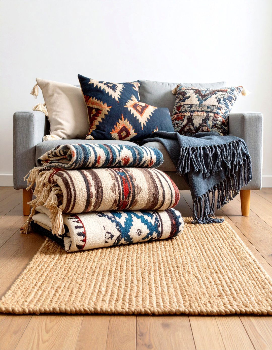 Layered Textiles Anchor a Boho Living Room - 20 Boho Living Room Ideas