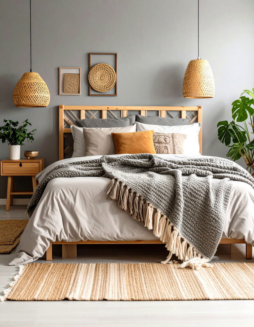 Layered Textiles for a Cozy Grey Boho Bedroom - 20 Grey Boho Bedroom Ideas